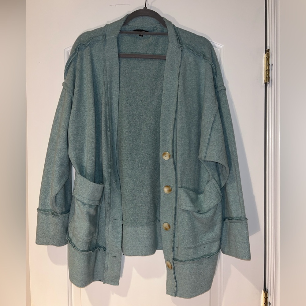 Turquoise Comfy Oversized Cardigan - Picture 1 of 3